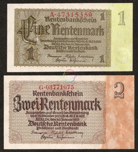 JUEGO ALEMANIA 2 PIEZAS 1 2 marcos 1937 P-173b 174b Segunda Guerra Mundial sin circular - Imagen 1 de 4