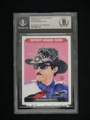 RICHARD PETTY 2022 SPORTKINGS GREEN BACK SINGED BECKETT AUTHENTIC AUTO - BAS COA - Image 1 of 2