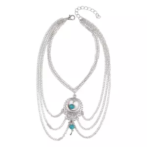 Cavigliera turchese boho geometrica cava tono argento, piede, braccio, corpo gioielli nuova - Foto 1 di 6