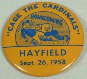 HAYFIELD MINNESOTA HIGH SCHOOL HOMECOMING FOOTBALL PINBACK 1958 - Picture 1 of 2