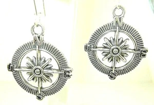 New Xlt Cut-out COMPASS Design Silver-tone Drop Dangle Earrings 2" Long - Imagen 1 de 3