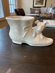 Vintage Shawnee USA Pottery Boot Planter Vase With Dog 8 Inches Long - Picture 1 of 6