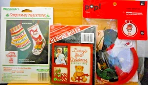 Lot 3 Counted Cross Stitch Kits Christmas Ornaments Baby First-Jingle Santa-Girl - Picture 1 of 5