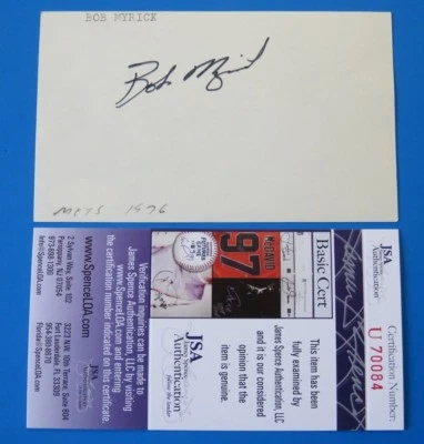 BOB MYRICK SIGNED 3x5 INDEX CARD ~ NY METS - TOUGH BASEBALL AUTO ~ JSA U70084 - Image 1 of 3