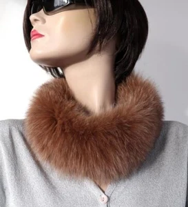 Fur Scarf Blue Fox Boa Loop Collar Fur Chain Trim Neck Warmer Camel Brown - Picture 1 of 4