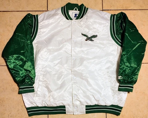 Starter Green And White Satin Jacket Philadelphia Eagles Renegade Size 5XL Cover