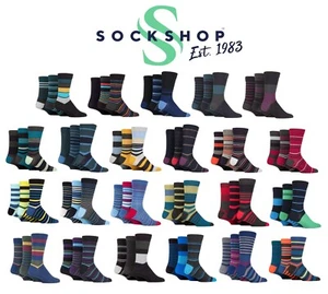 Mens Bamboo Socks Stripe Gentle Comfort Cuff Colourful 7-11/12-14,3 Pr, SOCKSHOP - Picture 1 of 45