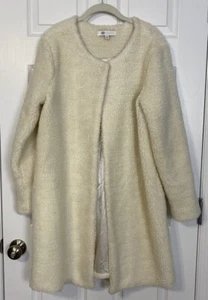 Fever Women’s Coat Size M Ivory Faux Sherpa Fleece Lined Med Length Casual Fun - Picture 1 of 11
