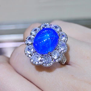 New 12mm Star Light Blue Topaz Gemstone Charming Color Women Fashion Silver Ring - Picture 1 of 6