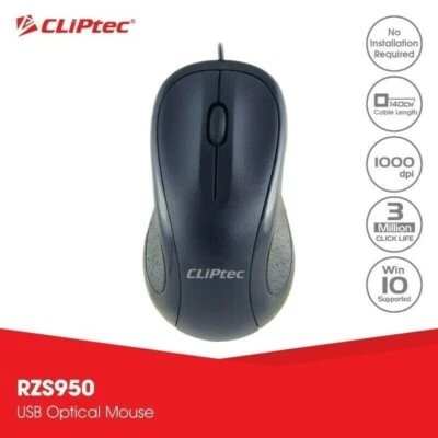 ClipTec Scroll Max 1000DPI Silent Optical USB Mouse Black for PC Laptop Office - Image 1 of 3