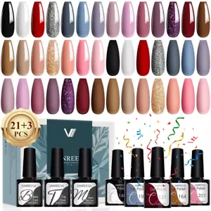 24 Pcs Gel Nail Polish Set 21 Fall Winter Colors Gel Nail Polish with Base Coat - Picture 1 of 7