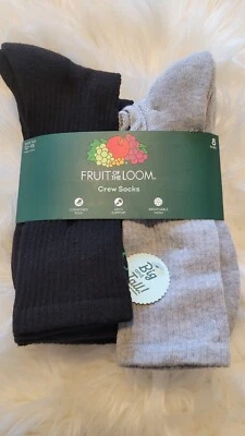 Новый Fruit of the Loom мужской экипажа носки 8 пара, размер обуви 12-15 черный и серый - Изображение 1 из 4
