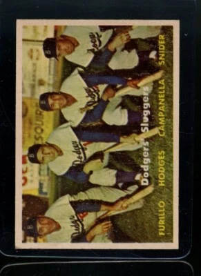 1957 Topps #400 Dodgers Sluggers Campy Lt. Mancha de esquina inferior izquierda ¡MIRA! SV Foto 1 de 2