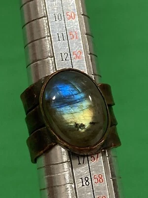 NEW Boise Idaho Artisan Handmade COPPER & LABRADORITE Hammered BAND RING SIZE 7 - Image 1 of 4