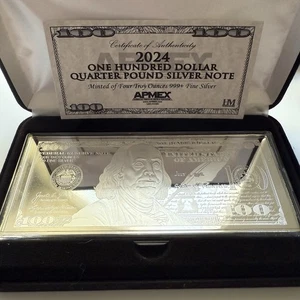 4 oz Silver Bar - 2024 $100 Bill (w/Box & COA) - Picture 1 of 3