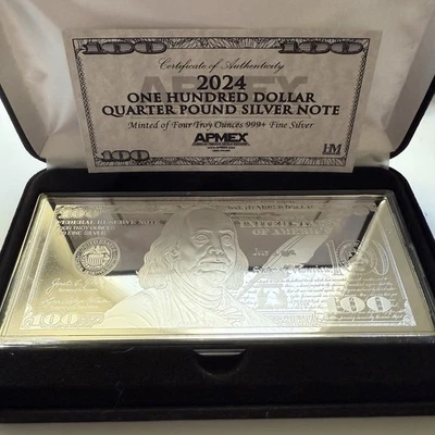 4 oz Silver Bar - 2024 $100 Bill (w/Box & COA) - Image 1 of 3