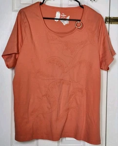 Top adornado bordado manga corta melocotón mujer color tostado Jay talla XL  - Imagen 1 de 4