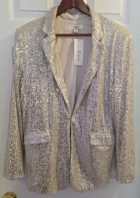 Blazer de mujer C By One dorado/plateado manga larga nuevo con etiquetas. Talla XL Foto 1 de 4