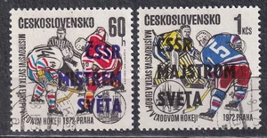 CZECHOSLOVAKIA 1972 SC#1845/46 USED pair, Victories Hockey "CSSR/MISTREM/SVETA" - Imagen 1 de 1