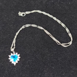 Sterling Silver Heart Necklace with Blue Crystal & Clear Rhinestones18" - Picture 1 of 15