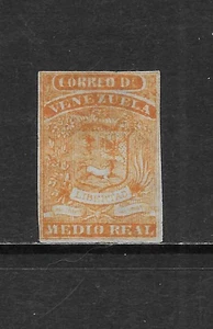VENEZUELA SCOTT 1 MNG FINE - 1859 1/2r ORANGE ISSUE - COAT OF ARMS - Picture 1 of 2