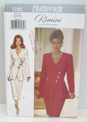 Butterick 3186 Lined Top & Straight Skirt (2 Lengths) Misses' 12-16 Pattern UC - Image 1 of 3