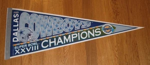 1993 Dallas Cowboys Super Bowl XXVIII Champs Back to Back pennant Aikman Smith - Picture 1 of 1