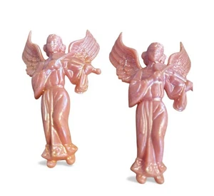 CONJUNTO de 2 adornos de plástico duro de colección de los años 50 para ángel músico rosa nacarado VIOLÍN - Imagen 1 de 4