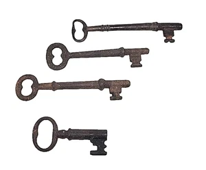4 Antique Solid and Hollow Skeleton Keys - Picture 1 of 3