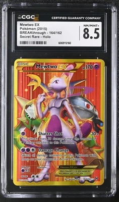 CGC 8.5 Mewtwo EX 2015 BREAKthrough 164/162 Secret Rare Holo Pokemon Card - Image 1 of 2