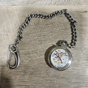 Vintage Armitron Taz Tasmania Devil Musical Pocket Watch Silver Tone Me Sing - Picture 1 of 3