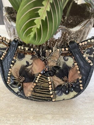 Mary Frances Beaded Crock Emb Purse Floral Embroidered  Crossbody Vtg Chain - Image 1 of 4