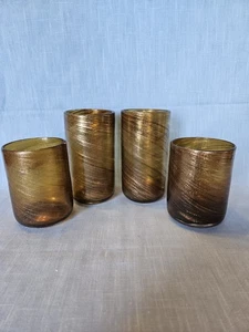 Set Of 4 Handblown Mexican Brown With Gold Glitter Drinking Tumblers 2 L / 2 Sm - Picture 1 of 8