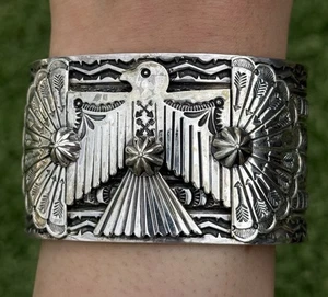 Sunshine Reeves Sterlingsilber Donnervogel Manschette Armband Navajo Geschenk - Bild 1 von 12