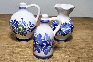 3er Set Madra Miniatur 4 Zoll Keramik blaue Blumen handbemalt - Bild 1 von 6