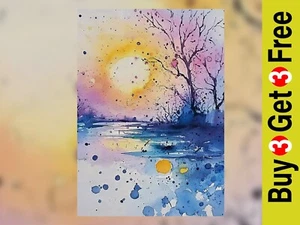 Pastel Dawn Scene 5"x7" Print on Matte Paper | Dreamy Nature Artwork - Picture 1 of 7