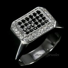 White Gold FN 1.CT Round Black Diamond Lab-Created Engagement Wedding Men's Ring
