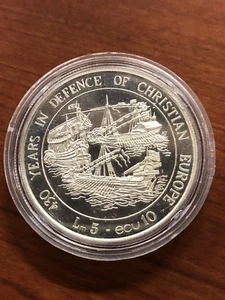 1993 Malta 5 Lori 10 ECU 430 Years Defense Of Christianity .925 Silver - Picture 1 of 2