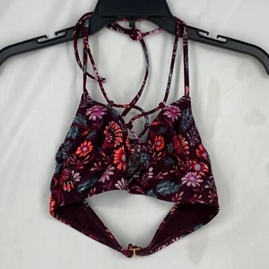Top de bikini Hot Water Juniors talla mediana púrpura azul rosa floral halter - Imagen 1 de 6