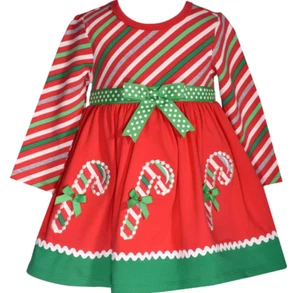 Bonnie Baby Jean Girl Candy Cane Dress Christmas Flare Party Holiday Red 12/24MO - Picture 1 of 4