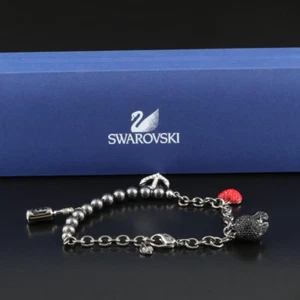 Swarovski Disney"High Seas" Charm Bracelet Black Crystal Skull Heart Anchor Adj - Picture 1 of 4