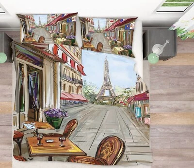 Copripiumino trapuntato 3D City Paris Street KER642 federe letto matrimoniale Luna - Immagine 1 di 4