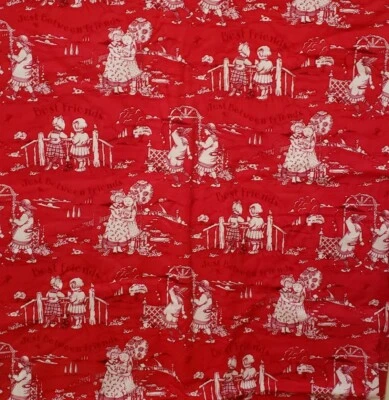 Mary Engelbreit Cranston Best Friends Toile Fabric 82" x 43" 2+ yards 2003 - Image 1 of 4