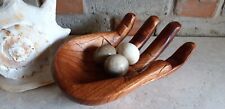 Holz Hand mit 3 Onyx Eier Nest Obst Schmuck Schale Deko geschnitzt  Ablage Bali