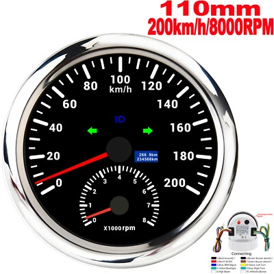 110mm Boat GPS Speedometer &Tachometer 200 KM/H Turn Signal High Beam Waterproof - Image 1 of 4