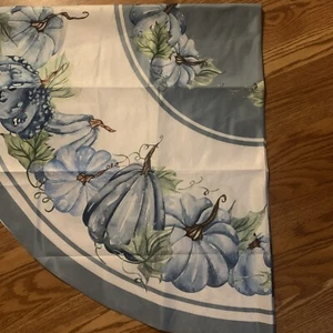 And Leaves Round Tablecloth 60 Inch Thanksgiving Tablecloths Fall Blue Pumpkin - Picture 1 of 1