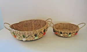 Vintage Pyrex Casserole 2 Serving Basket Fruit Veggie Woven Rattan Wicker - Picture 1 of 7
