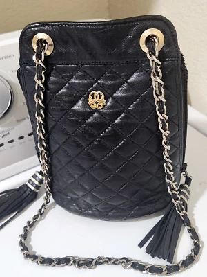 Y2kBlack Quilted Leather Crossbody Bag w/ Tassels Designer Style silver hardware - Image 1 of 4