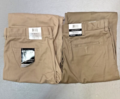 (2) Architect Mens Pants Premium No Iron Flat Front Classic Fit Khaki 34x29 - Image 1 of 4