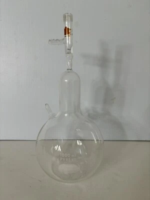 Pyrex 1L Schlenk Flat Bottom Flask with Vacuum Valve - Image 1 of 4